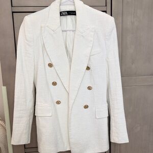 Zara Women's Cream Double-Breasted Blazer